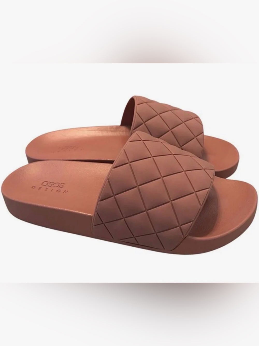 ASOS Quilted Slide Sandals in Dusty Tan